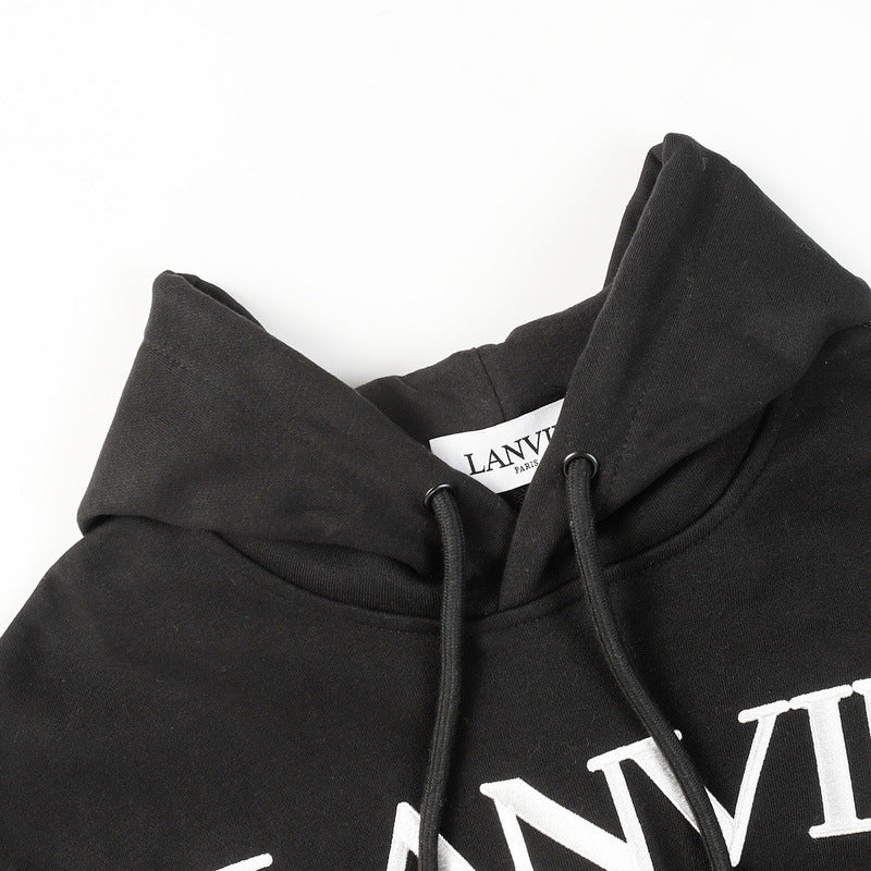 Lanvin Logo Embroidered Cotton Hooded Sweatshirt
